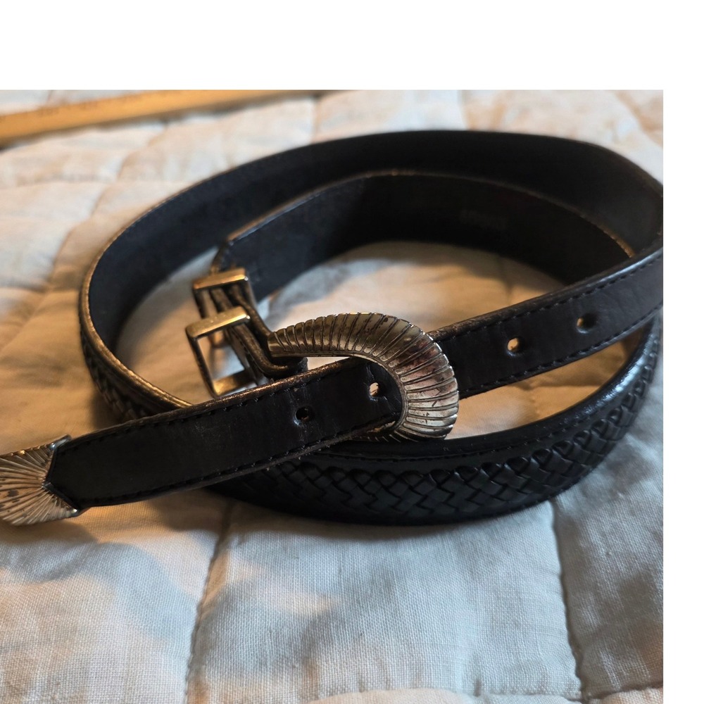 Braided Leather Belt Mens 38 Black Good Western Silver Hardware 65803